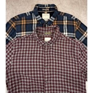Plaid Flannel Button Down Shirts Mens Medium Slim Fit Denim and Flower Lot 2